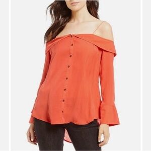 Free People Walk This Way Off Shoulder Peasant Top - Coral Size XS